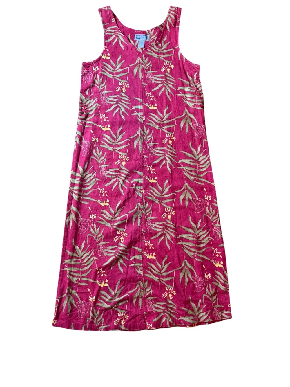 Linen Jane Ashley Red Tropical Leaf Maxi Dress